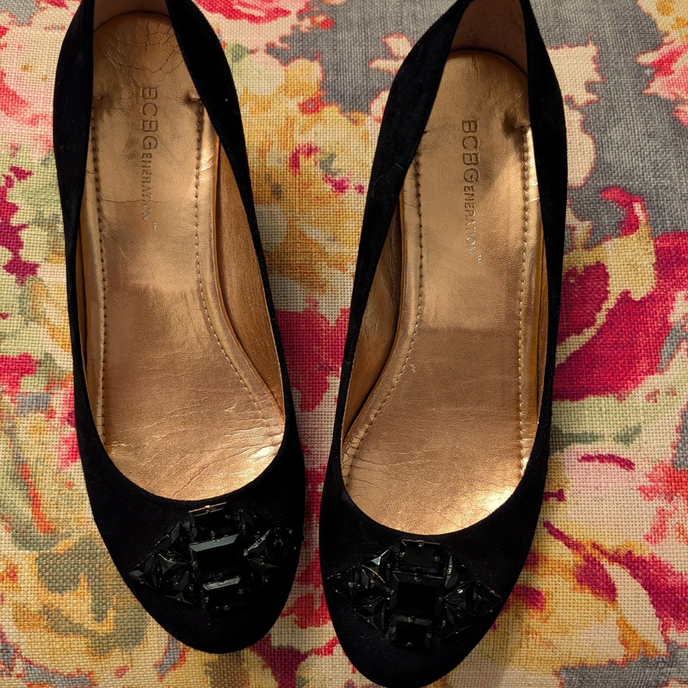 BCBGeneration Black Wedges with Embellishments